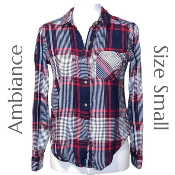 Ambiance Tops - Ambiance - Plaid Flannel Button‎ Down Shirt - Size Small